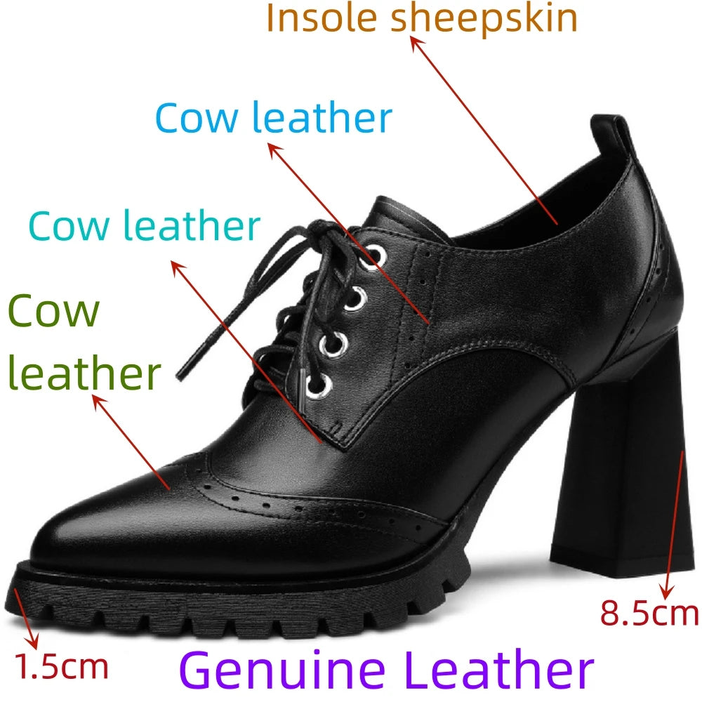 Genuine Cow Leather Women's Shoes with High Heels, Platform, Dress Party Office Lady Pumps KilyClothing