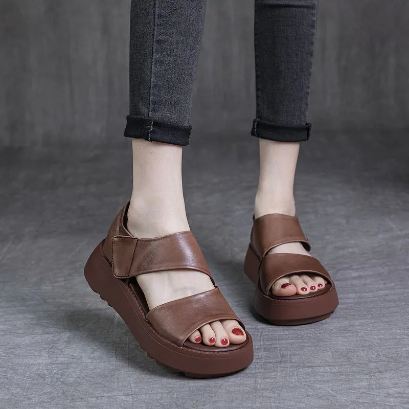 Women Platform Sandals for Summer. Wedges Heel Open Toe Shoes 100% Genuine Leather Casual Sandals Female Handmade Retro KilyClothing