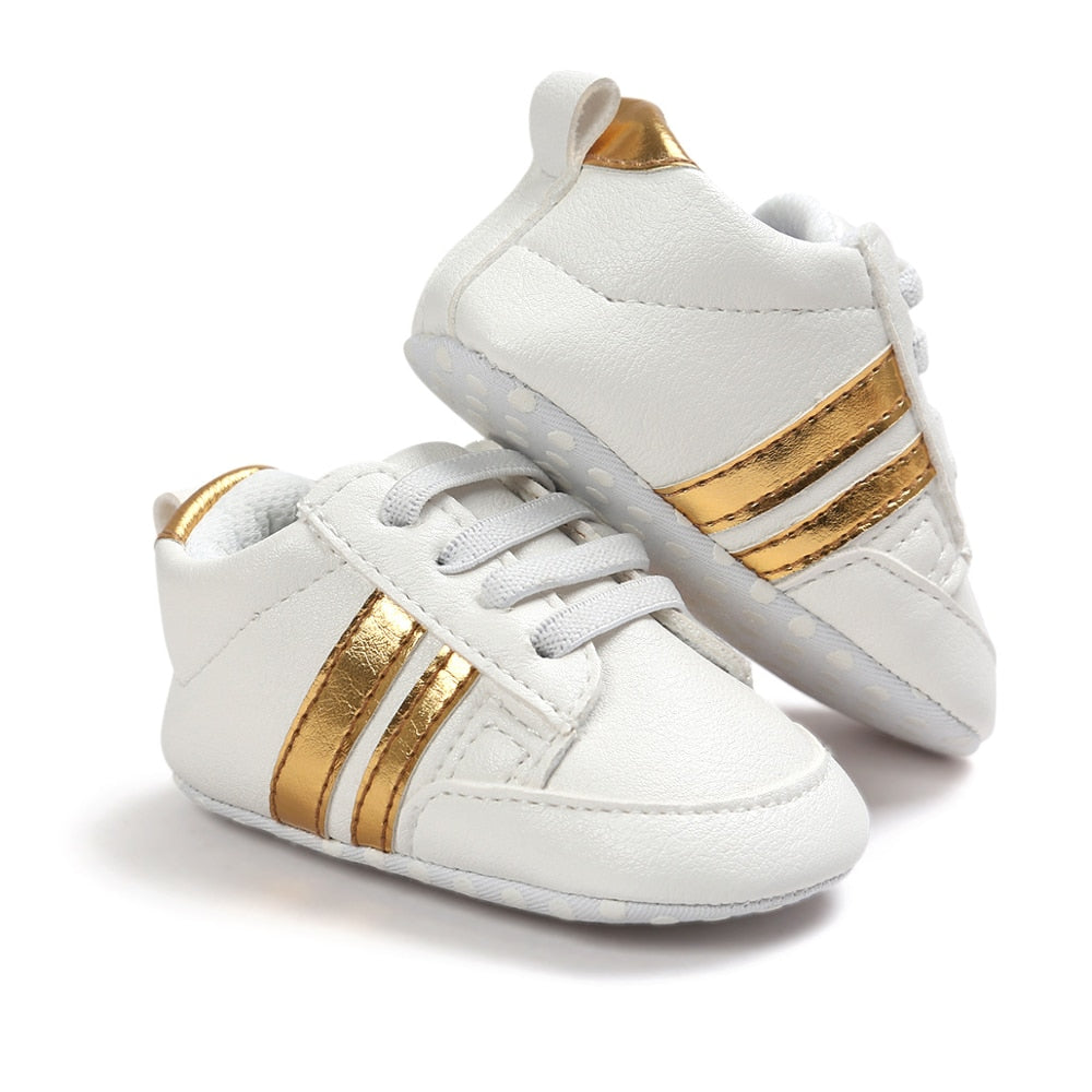 Newborn Boys Sneaker Girls Two Striped First Walkers Lace Up PU Leather Soft Soles Sneakers 0-18 Months KilyClothing