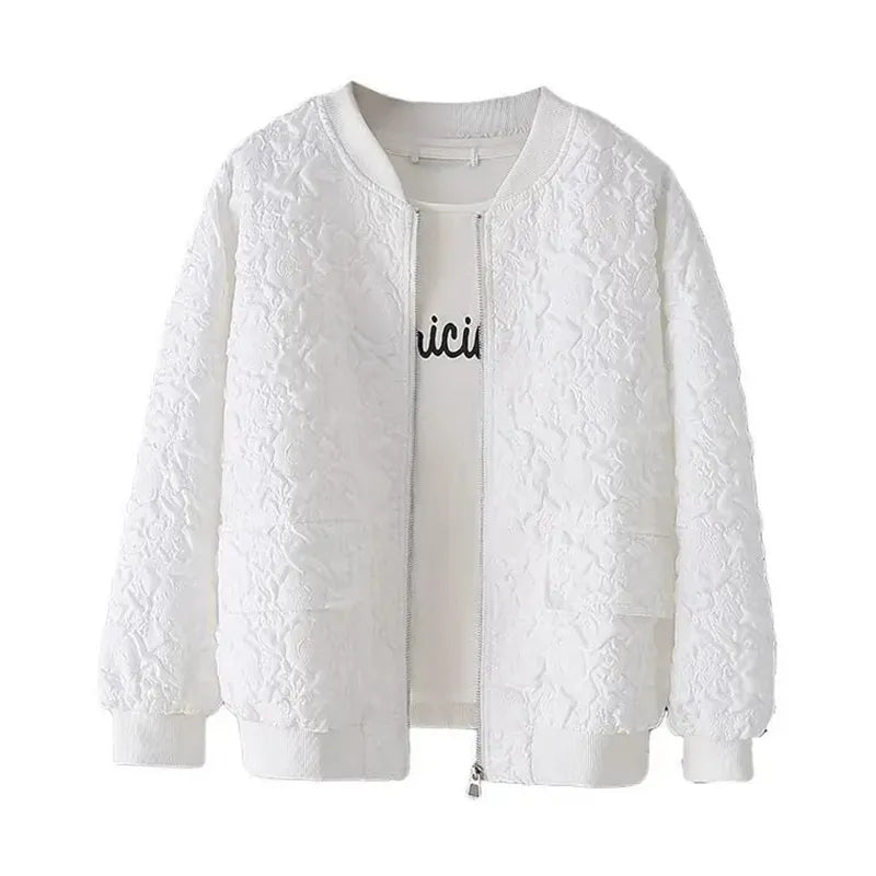 Solid Color Ladies Short Baseball Jacket, Korean Spring Casual White Jacket Top Female Cardigan Zipper Jackets Fashion KilyClothing