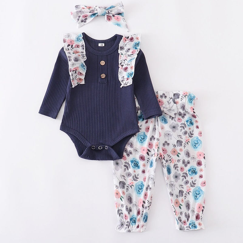 Sets Fashion Toddler Outfits Long Sleeve Tops Flower Pants Headband Cute 3Pcs Newborn Infant Clothing KilyClothing