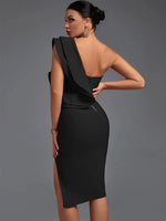 Ruffle Bandage Dress Black Bodycon Dress Evening Party Elegant Sexy One Shoulder KilyClothing