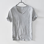 100% Cotton T-shirt Men V-neck Solid Color Casual KilyClothing