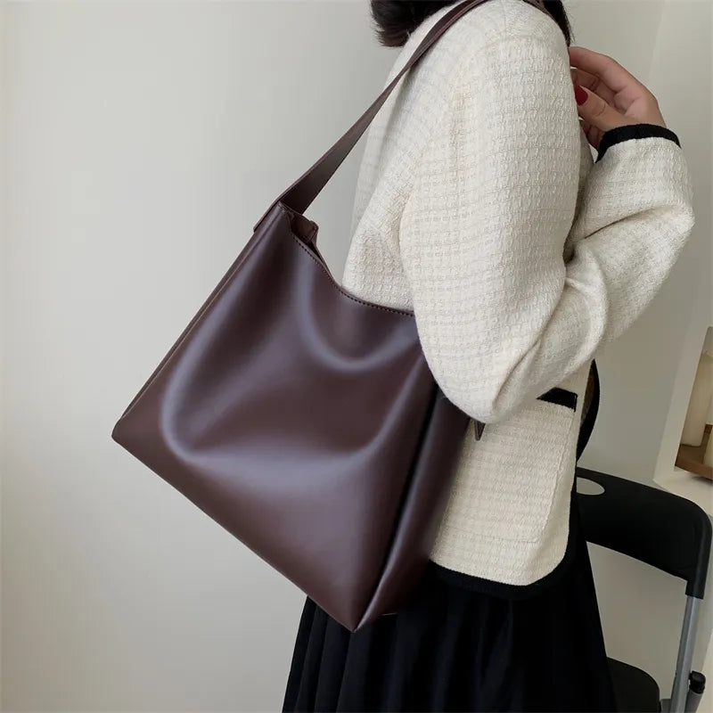 Leather Tote Bag Female Simple Large High Capacity Shoulder Side Bag KilyClothing