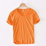 100% Cotton T-shirt Men V-neck Solid Color Casual KilyClothing