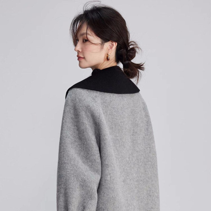 Grey Double-Sided Cashmere Coat For Women In Autumn And Winter New High-End Doll Neck Shawl For A Niche Simple And Fashion KilyClothing