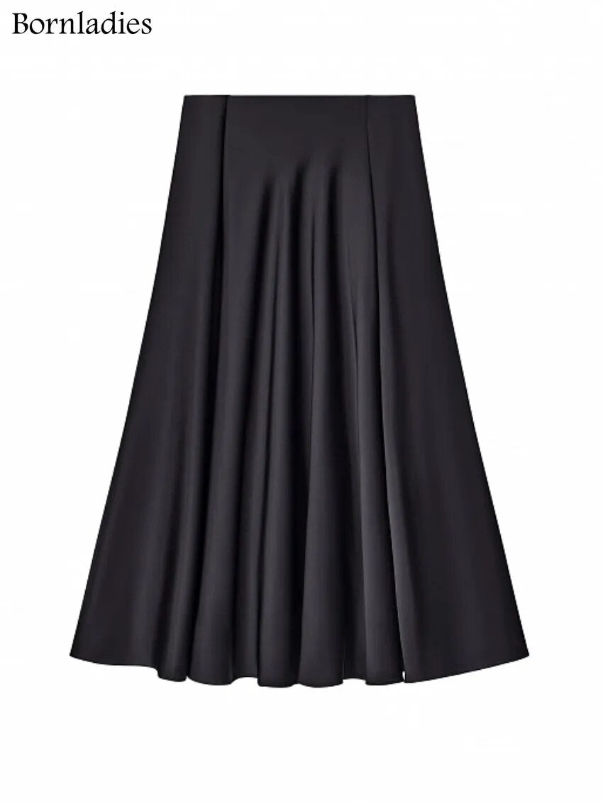 Elegant Satin Loose Women Skirt High Waist Maxi Skirts Streetwear Classic Long Skirt Fashion Female Black Skirt KilyClothing