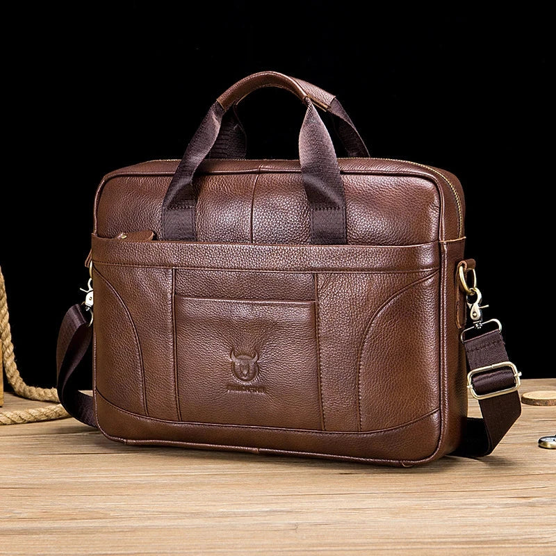 Men Briefcase Famous Brand Leather Shoulder Messenger Bags Office Handbag 14 inch Laptop bag