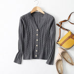 Real Mulberry Silk Cashmere Blend Crew Neck Buttons down Long Sleeve Cable Knit Sweater Cardigan KilyClothing