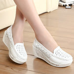 Genuine Leather Platform Shoes Wedges White Lady casual Shoes KilyClothing