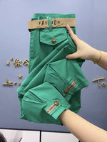 Cotton Metal buttons high-quality Solid Color Pants  Loose Casual Pants KilyClothing