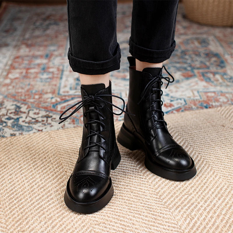 Women Shoes Lace-up Chelsea, vintage is the new style, Block Ankle Boots Platform Leather Boots Women, Chunky Boots KilyClothing