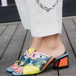 Graffiti woman slippers mixed colors peep toe shoes for women mid heels summer sandals eyes printed KilyClothing