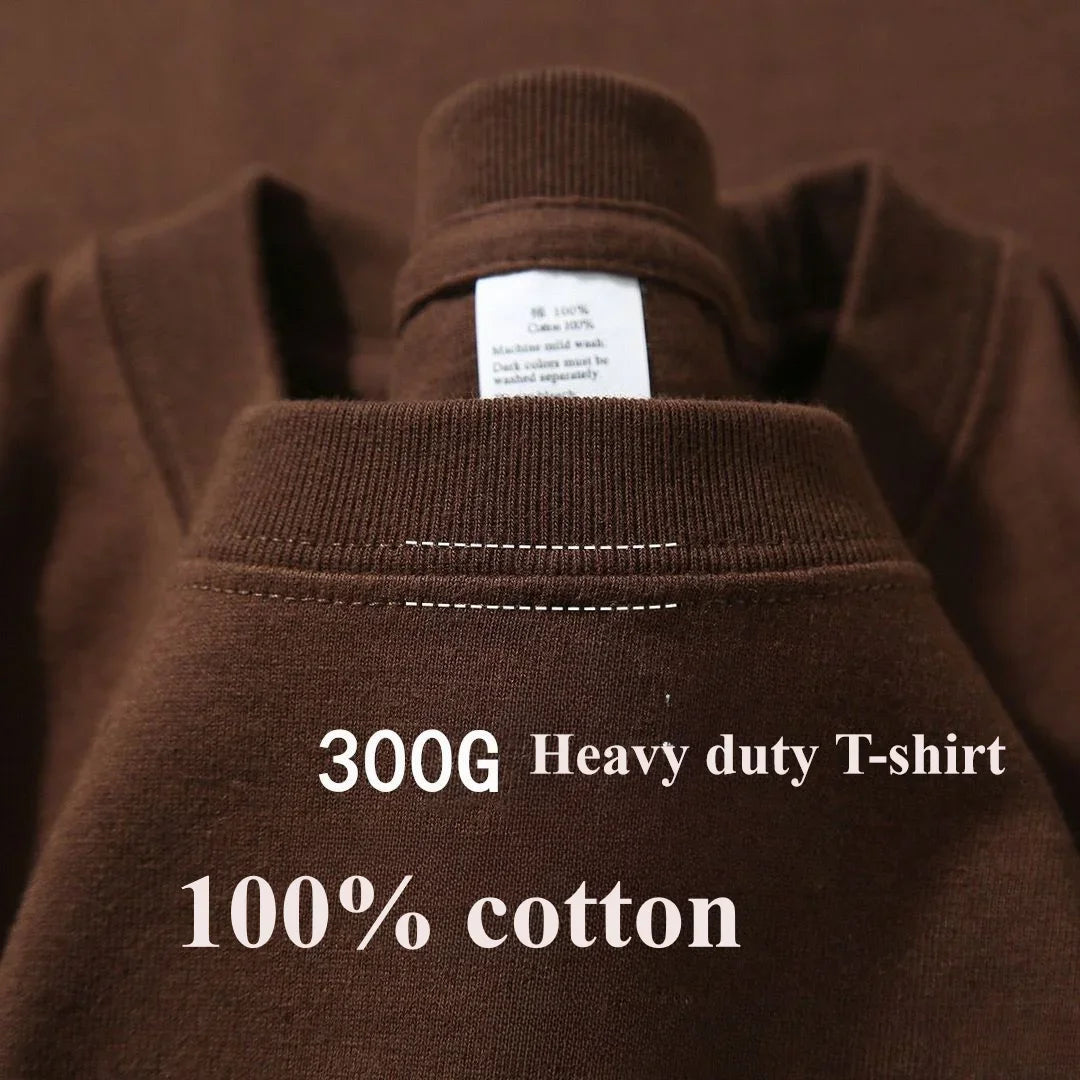 Cotton Heavy Duty 300grams American Pure Cotton Short Sleeves T-shirt Men Casual Base Top Oversized T Shirt