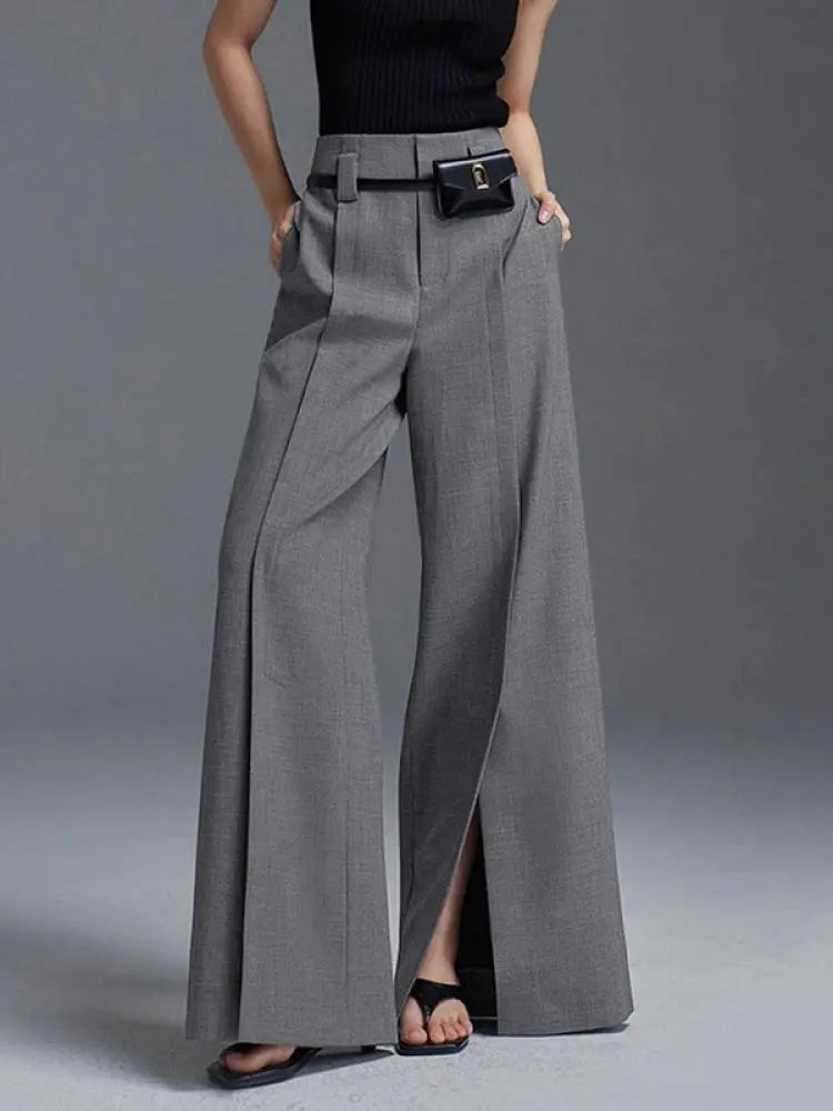 Women's Formal Suit Pants High Waisted Wide Leg Floor-length Split Trousers for Office Ladies Daily Commuter Bottoms KilyClothing