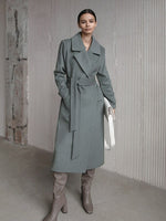 Long Woolen Coat With Waistband Lapels All-match Thick KilyClothing