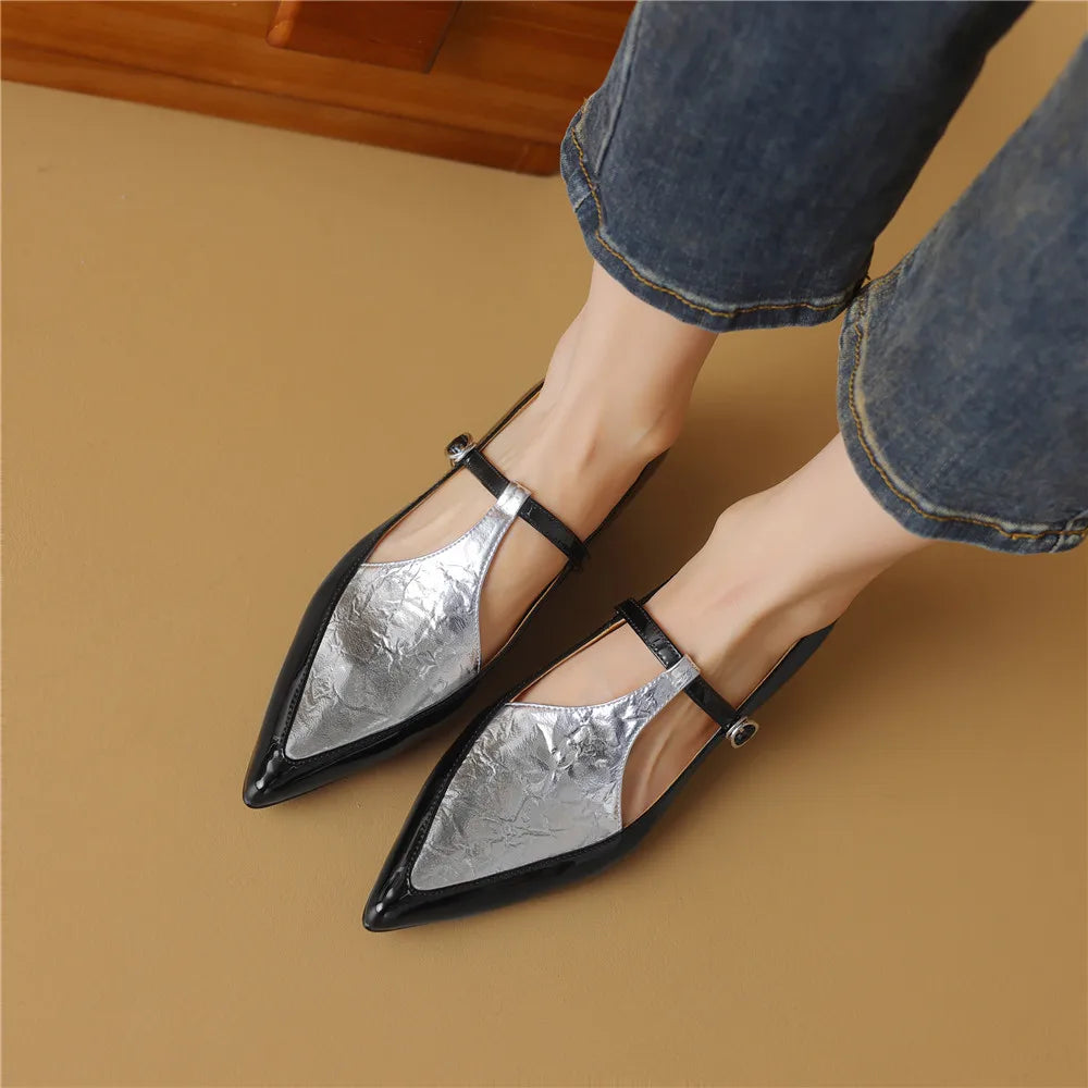 Splicing Women's Pumps made of Genuine Leather with Pointed Toe, Mixed Colors Spring Summer Low Heels, casual, elegant.. KilyClothing