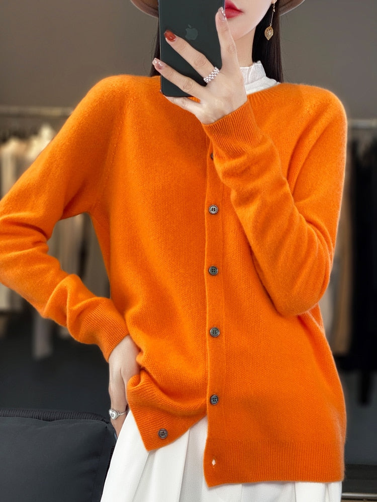 Long Sleeve Women Knitwear Cashmere Knit 100% Pure Merino Wool KilyClothing