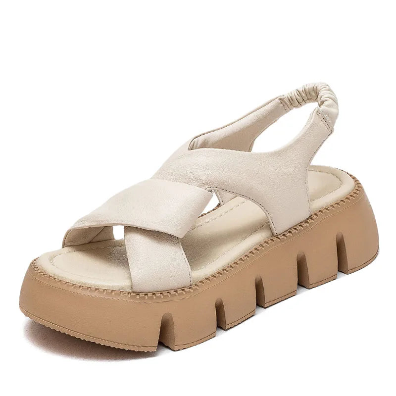 Wedges Platform Summer Sandals Women Casual Open Toe Shoes Cross Genuine Leather Roman Style Back Strap Sandals KilyClothing