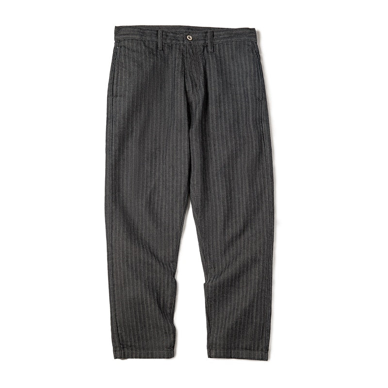 Retro Stripped Denim Jeans Gray Color Slim Fit Straight Pants Vintage KilyClothing