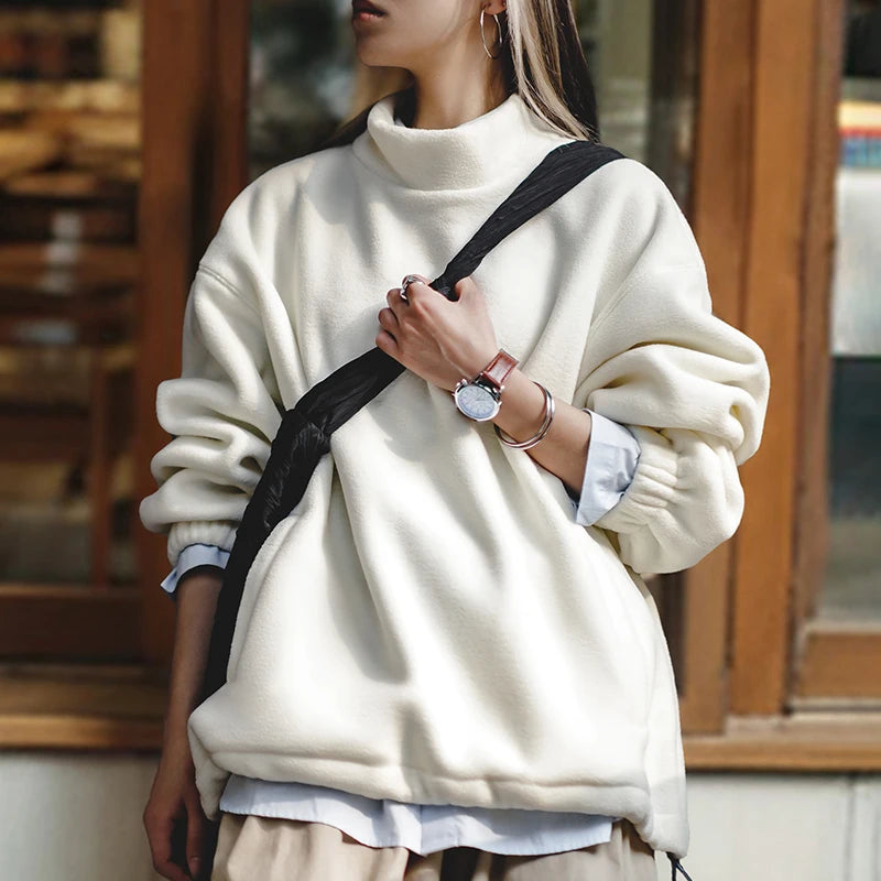 Warm Pullover for women, Casual Loose-Fitting, Long-Sleeved Top, Standing Collar Fleece Sweater