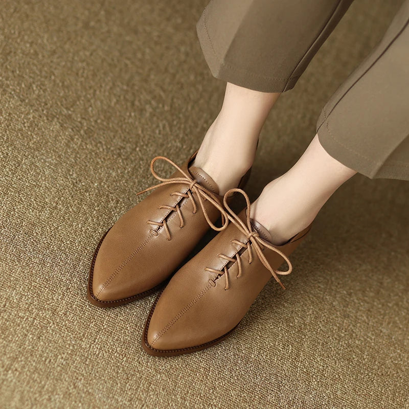 Classic Women Pumps Spring Autumn Office Ladies Casual Low Heels Comfortable Genuine Leather Lace-Up High-heeled Shoes Woman KilyClothing