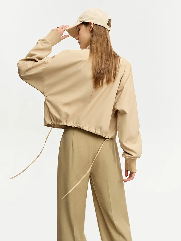 Minimalist Sporty Coat for Women Autumn New Short Loose Jackets Spliced Baseball Collar Long-sleeve Solid Top