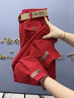 Cotton Metal buttons high-quality Solid Color Pants  Loose Casual Pants KilyClothing