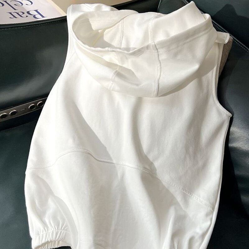 Comfortable  Loose Cardigan Zipper Solid Vests Hooded Spring Summer Lacing Pockets KilyClothing