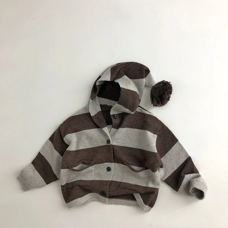 Kids Cardigan Children Cute Thin Hooded Ball Sweater