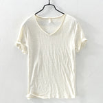 100% Cotton T-shirt Men V-neck Solid Color Casual KilyClothing