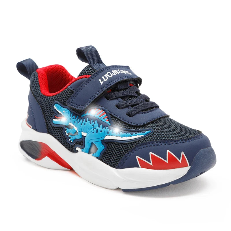 2-6Y Kids LED Dinosaur Mesh Autumn Light Up Training Shoes Boys Spinosaurus Little Kids Flashing Casual Sneakers Breathable KilyClothing