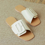 Concise Design Women Cow Leather Sandals Round Toe Solid Color Slip On Buckle Upper Plus Size 34-40 Casual Summer Shoe KilyClothing