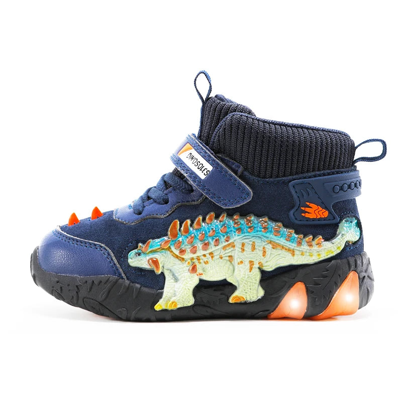 LED Dinosaur Autumn Winter 2-6Y Boys, Genuine Leather Shoes Little Kids ankylosaur Light Up Casual Glowing Sneakers KilyClothing