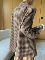 Vintage Houndstooth Woolen Blazer Jackets Fashion Elegant Casual Outerwear Coat With Belt KilyClothing