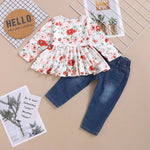 1-4 Year Toddler Girl Clothes Set Flower Long Sleeve T-shirt+Ripped Jeans 2Pcs Fashion Costume Spring &Autumn Kids Girl Outfit KilyClothing