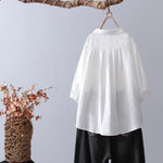 Cotton Yarn White Shirts Girls Cute Embroidery Tops Pointed Collar Button 3/4 Sleeve Loose Blouse KilyClothing