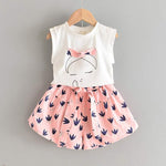 Casual Chiffon Flowers Blue T-shirt Pants Girls Set for 3-7 Years KilyClothing