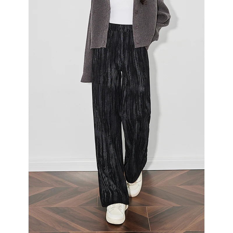 Fleece Casual Pants Autumn and Winter Elastic Waist Straight Wide Leg Long Pants