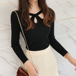 O-neck Slim Stretch Sexy Pullover Hollow Solid Color Sweater Slim Bottoming KilyClothing