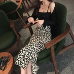 Long slit knitted leopard skirt women high waist knitted skirt KilyClothing