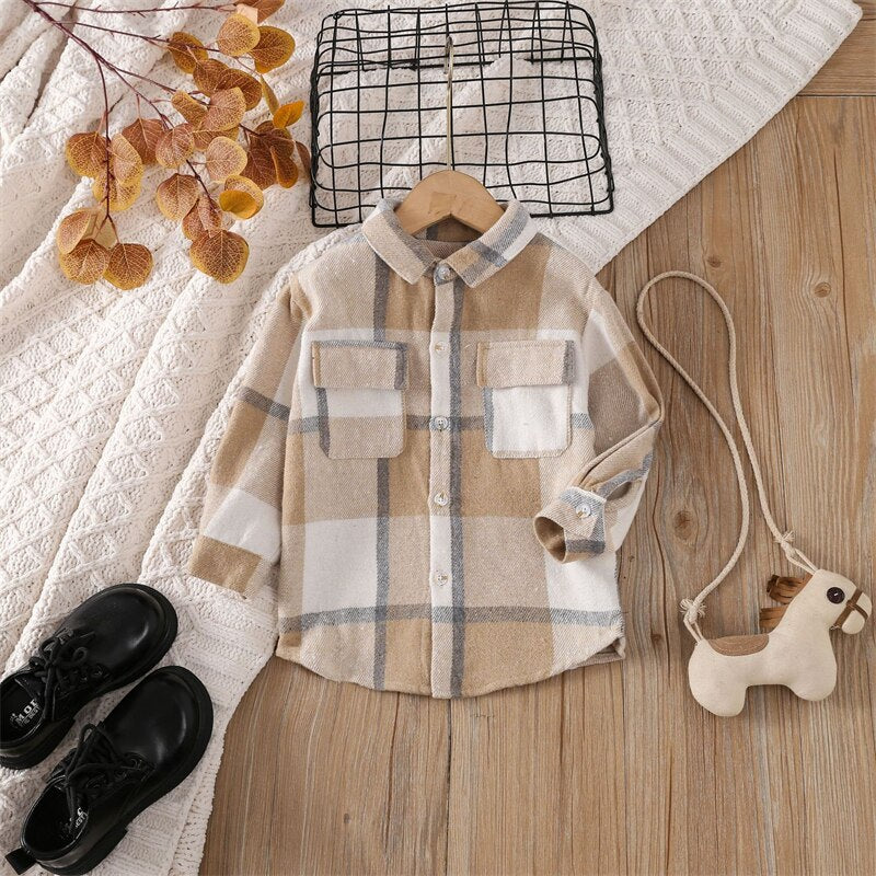 Cotton Lapel Stripe Lattice Button Shirt for Boy and Girl Baby Tops KilyClothing