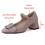 MILI-MIYA Concise Style Women Full Genuine Leather Pumps Round Toe Buckle Strap Thick Heels Solid Cmary Janes Shoes Handmade KilyClothing
