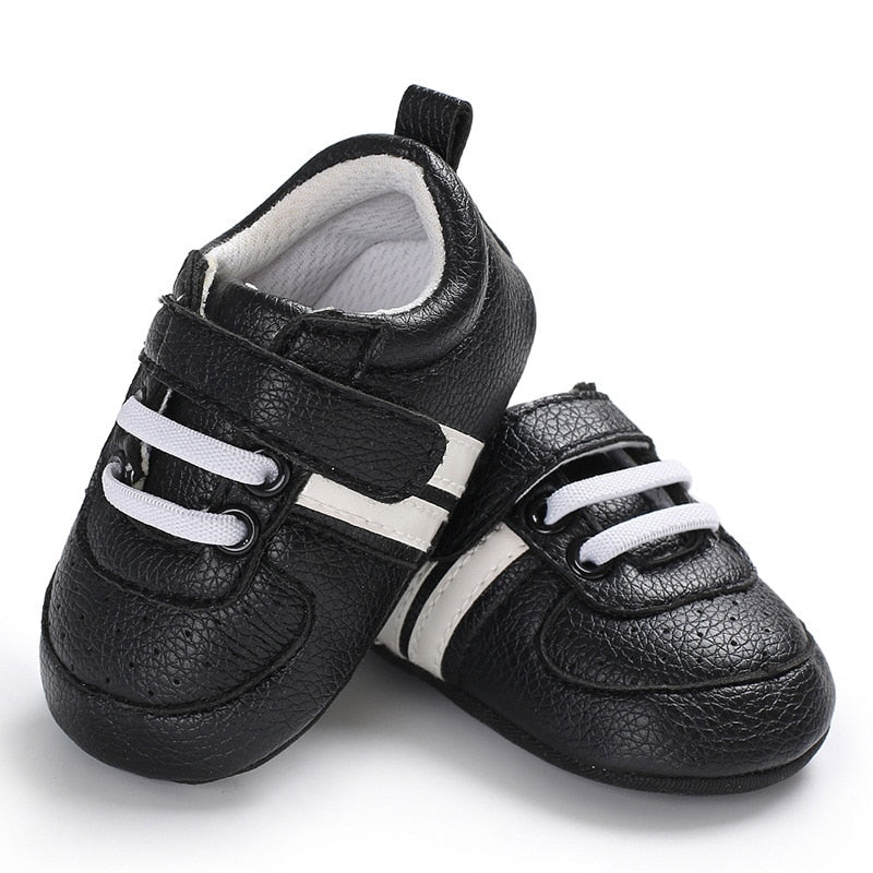 Newborn Boys Sneaker Girls Two Striped First Walkers Lace Up PU Leather Soft Soles Sneakers 0-18 Months KilyClothing