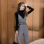 Chic and Vintage Korean Houndstooth Jumpsuit, High Waist, Office Lady Jumpsuits KilyClothing