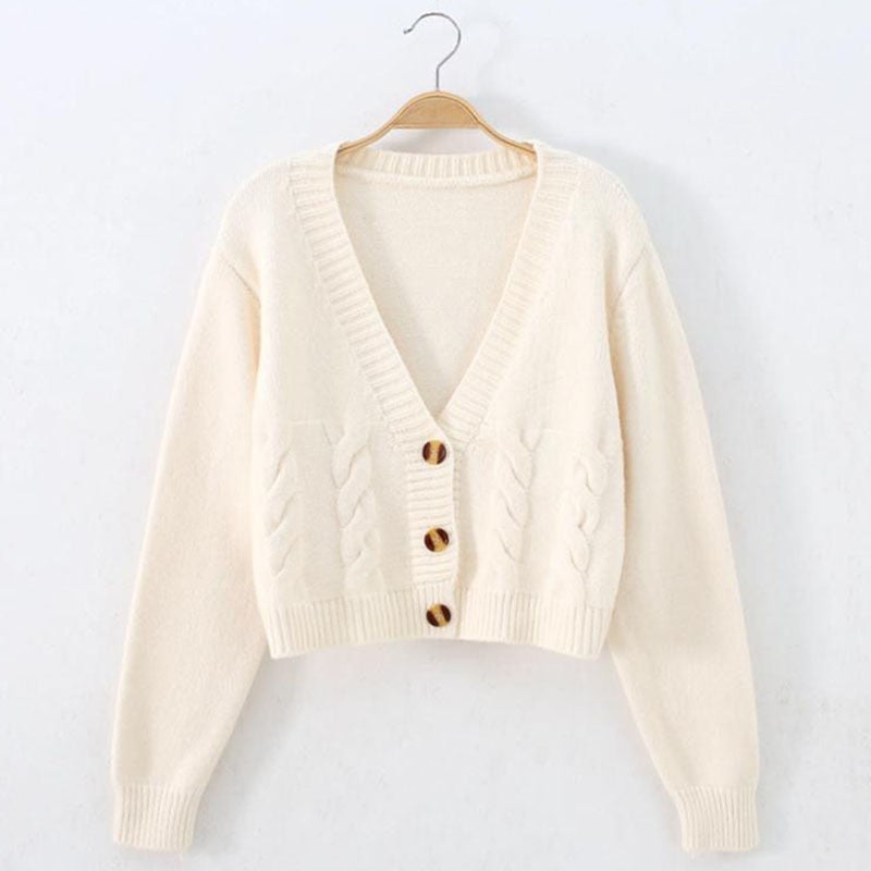 Solid Short Cardigans Sweater Knitted Causal Long Sleeve KilyClothing