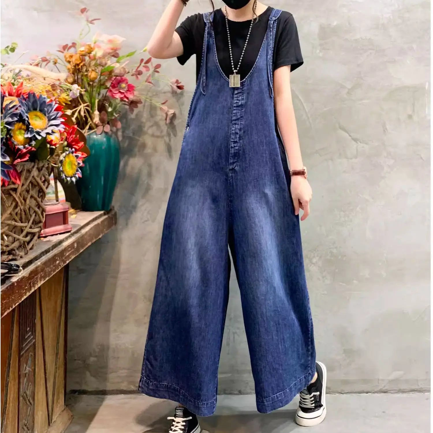 Vintage Denim Overalls Women's, Korean Style Pants Loose Wide Leg Jumpsuits Tide Casual All Match Women Jeans KilyClothing