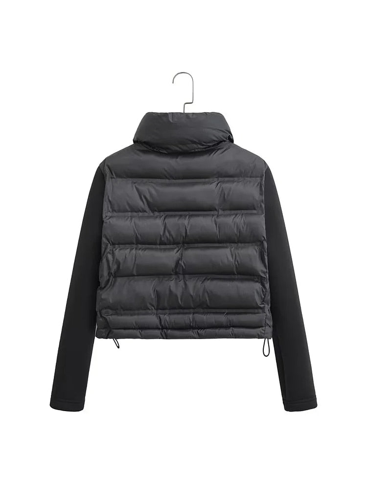 Long Sleeve Splicing Padded Short Coat Casual Turtleneck Zip Placket Loose Jacket KilyClothing