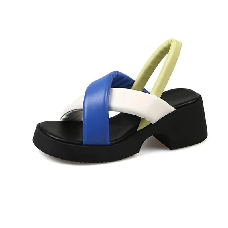 Sandalias modernas de microfibra para mujer, superestrella de colores mezclados, sandalia abierta de verano en plataforma colorida de suela gruesa