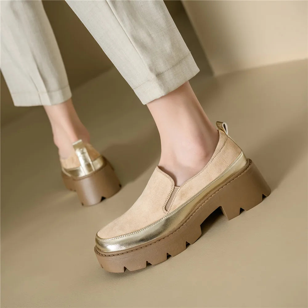 Mixed Colors Fashion Women Pumps Platforms Loafers Genuine Leather Spring Summer Casual Working Round Toe Shoes Woman KilyClothing